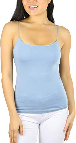 ToBeInStyle Women's Spaghetti Strap Crop Cami w/Shelf Bra - Cloud Blue - Medium