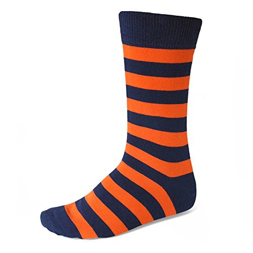TieMart Men's Striped Socks -Navy Blue and Orange-