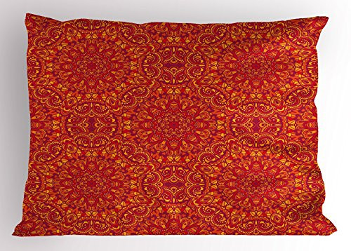 Ambesonne Red Mandala Pillow Sham- Tribal Motifs Details Floral Wisdom Eastern- Decorative Standard Size Printed Pillowcase- 26inch X 20inch- Red Yellow