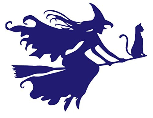 Newclew Wicked Witch Flying with Cat Halloween Vinyl Sticker Decals for Car Bumper Window Laptop Tablet Phone -6inch x 4.6inch- Purple-