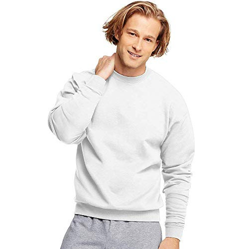 Hanes Adult Comfortblend Crewneck Rib-Knit Fleece Sweatshirt- White- Large