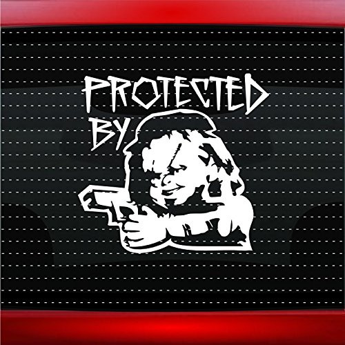 Noizy Graphics Protected by Chucky Funny Car Sticker Truck Window Vinyl Decal Color- Purple