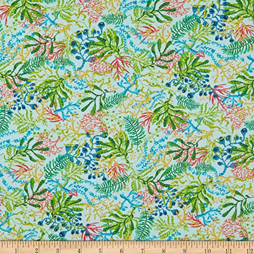 Studio E Fabrics Blooming Ocean Digital Seaweed Fabric- Light Blue