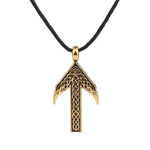 Skyrim Charms Victory Norse Vikings Rune Knot Pendant Wax Cord Men's Necklace Gothic Vintage Jewelry -Antique Gold- Skyrim Charms Victory Norse Vikings Rune Knot Pendant Wax Cord Men's Necklace Gothic Vintage Jewelry -Antique Gold-
