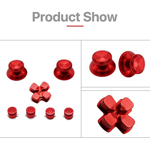 PS4 Metal Thumbsticks & Bullet Buttons & D-pad Replacements Kits Metal Bullet Joysticks Thumbsticks with ABXY Bullet Buttons & D-pad for Playstation 4/DualShock 4/PS4 Slim/PS4 Pro Controller (Red)
