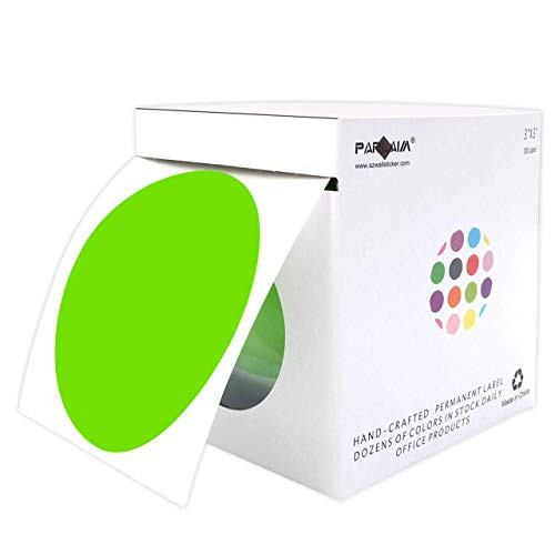 PARLAIM 3 Inch Round Permanent Color-Code Dot Stickers- 500 Labels per Roll- 3inch Dispenser Box- Light Green