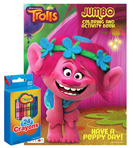 Dream works Trolls Jumbo Coloring and Activity Book with 24 Crayons set inchHarper or Poppyinch -Trolls Poppy-