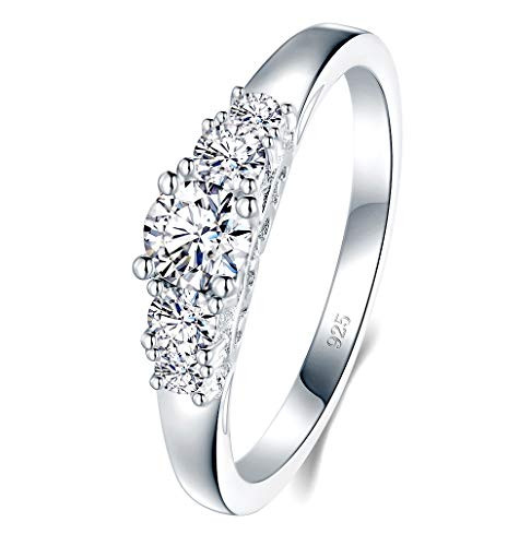 925 Sterling Silver Ring- Boruo Cubic Zirconia CZ Eternity Engagement Wedding Band Ring Size 6