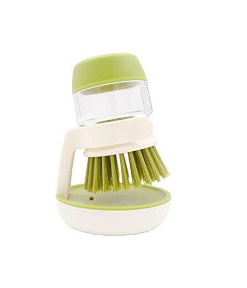 Dish Brush with Soap Dispenser- Soap Dispensing Palm Brush- Kitchen Scrub Brushes Scrubber with Holder for Dish Sink Pot Pan Washing and Cleaning Dish Brush with Soap Dispenser- Soap Dispensing Palm Brush- Kitchen Scrub Brushes Scrubber with Holder for Dish Sink Pot Pan Washing and Cleaning