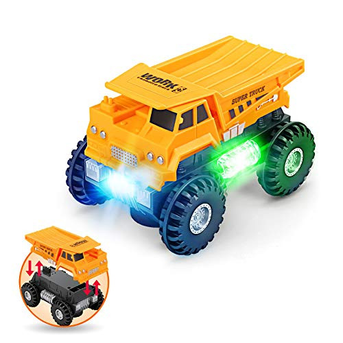 Whongkidz Kids Construction Truck Vehicle Toys Car with LED Lights Sound Electronic Dump Truck Excavator Construction Pull Back Car for Boy Girl Toddlers Kids -Dump Truck-