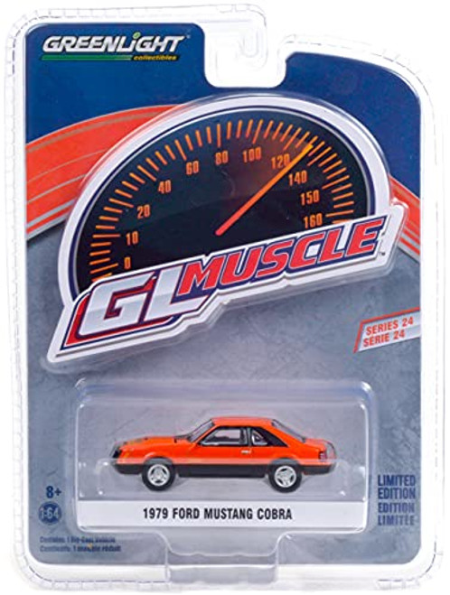 1979 Ford Mustang Cobra Tangerine Orange and Black with Graphics Greenlight Muscle Series 24 1/64 Diecast Model Car by Greenlight 13290 C