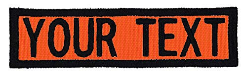 Custom Morale Name Tapes with Border Personalized Text 1inchx6inch Patch W/Hook Fastener or Sew On. Neon Orange- Hook Fastener.