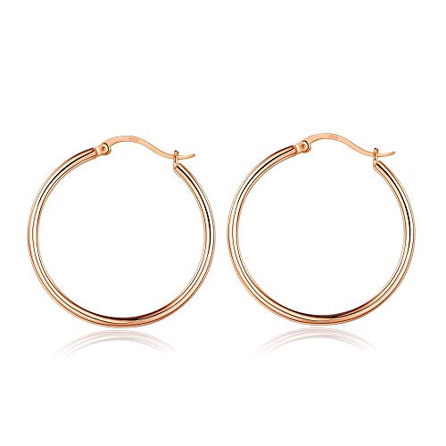 Rose Gold Hoop Earrings for Women- Rose Gold Plated 925 Sterling Silver Post Hypoallergenic Large Hoops Earrings Dainty Big Rose Gold Hoop Earrings for Women Jewelry 35mm Rose Gold Hoop Earrings for Women- Rose Gold Plated 925 Sterling Silver Post Hypoallergenic Large Hoops Earrings Dainty Big Rose Gold Hoop Earrings for Women Jewelry 35mm