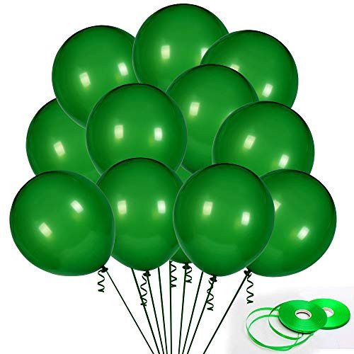 100Pack Green Balloons- 12Inch Green Latex Balloons Premium Helium Quality Dark Green Balloons Light Greeen Balloons for Party Supplies and Decorations-with Green Ribbon-