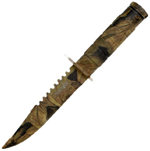 Survivor HK-690CA Fixed Blade Survival Knife, Camo Double Reverse Serrated Blade, Camo Metal Handle, 8-1/2-Inch Overall