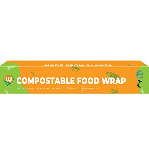 Compostable Food Wrap with Slide Cutter- 100 SQ FT Cling roll no-Plastic