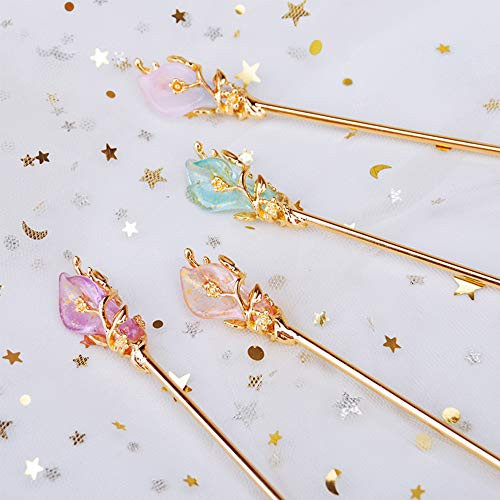 WUSIO Headwear Temperament Elegant Rhinestone Vintage Hanfu Accessories Chinese Style Hair Chopsticks Metal Hairpin Hair Stick -Blue and Pink and Purple and White-