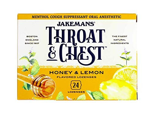 JAKEMANS Honey Lemon Throat and Chest Lozenge Box- 1 box of 24 Lozenges