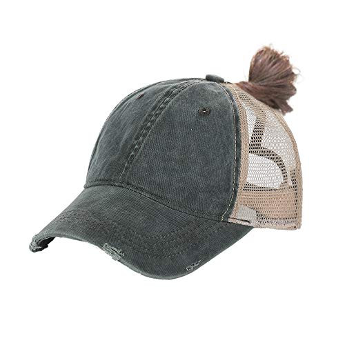 DOANNOTIUM Ponytail Baseball Cap Women Retro Washed Cotton Visor Dad Hat Adjustable Trucker Ponycaps -Dark Green-