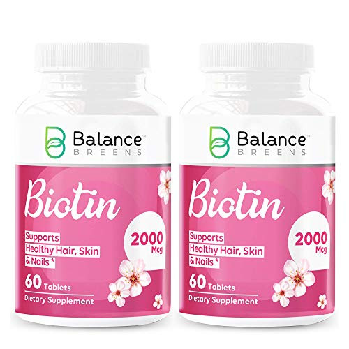 Balance Breens 2000 mcg Biotin -Vitamin B7- Vitamin Supplement - Supports Metabolism for Energy and Healthy Hair- Skin- and Nails - 60 Tablets - Gluten-Free -2- Balance Breens 2000 mcg Biotin -Vitamin B7- Vitamin Supplement - Supports Metabolism for Energy and Healthy Hair- Skin- and Nails - 60 Tablets - Gluten-Free -2-