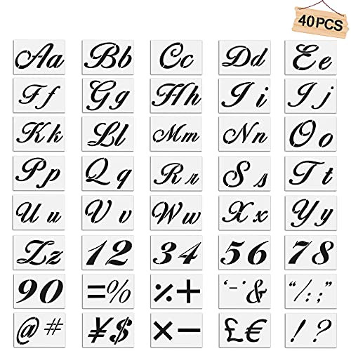 Letter Stencils for Painting on Wood Large Alphabet Stencils Letter and Number Stencils for Painting- Drawing- and Craft Reusable Plastic Art Craft Stencils with Alphabet Numbers and Symbols -40Pcs-