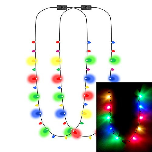 Glowmaker Light Up Christmas Holiday Mini Bulb Necklace -2 Pack-. 10 LED with 4 Color Lights. 3 Light Modes. 14 Decorative Plastic Bulbs for a Total of 24 Mini Bulbs