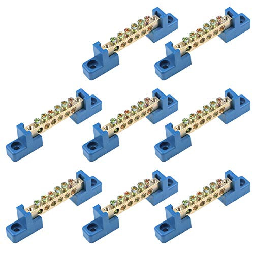 Semetall Terminal Bus Bar 8Pcs 6 Positions Screw Brass Terminal Grounding Strip Bus Bar for Power Distribution Cabinets-Blue Terminal Block-