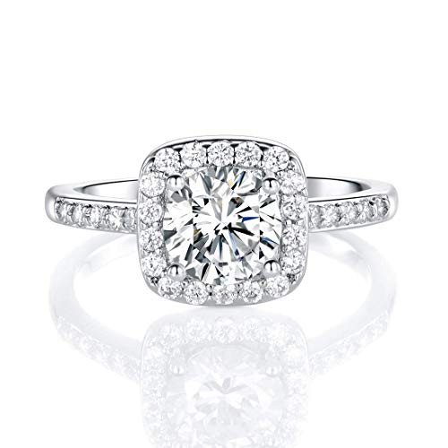 18K White Gold Plated Cubic Zirconia Promise Halo Engagement Promise Eternity Ring for Women -Brass- 5.5- 18K White Gold Plated Cubic Zirconia Promise Halo Engagement Promise Eternity Ring for Women -Brass- 5.5-