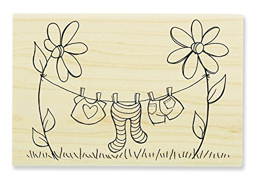 STAMPENDOUS Wood Rubber Stamp, Clothesline  