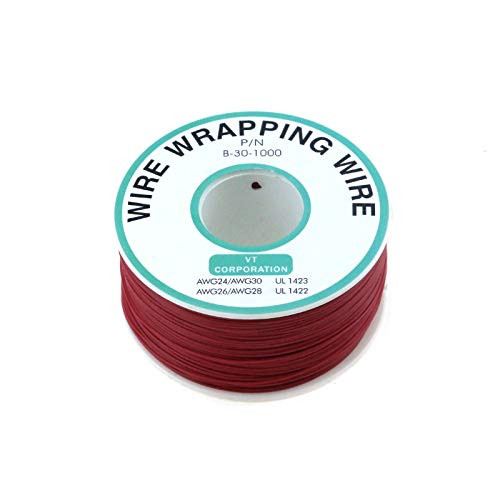 Quluxe 250M PCB Solder PVC Coated Tin Plated Copper Wire Wire-Wrapping 30AWG 105 Celsius Cable Roll for Laptop Motherboard PCB Solder- Red