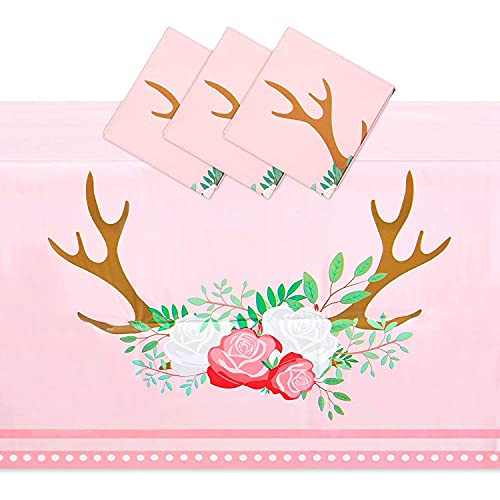 Deer Tablecloth for Baby Shower -Pink- 54 x 108 in- 3 Pack-