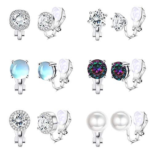 SAILIMUE 6 Pairs Clip On Earrings for Women Sparkly Cubic Zirconia Moonstone Rainbow Quartz Pearl Clip Earrings Set Hypoallergenic Non Pierced Clip On Earrings Wedding Set SAILIMUE 6 Pairs Clip On Earrings for Women Sparkly Cubic Zirconia Moonstone Rainbow Quartz Pearl Clip Earrings Set Hypoallergenic Non Pierced Clip On Earrings Wedding Set