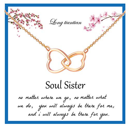 Soul Sister Pendant Necklace for Sister Gift Two Interlocking Heart Necklace Friendship Necklace Jewelry Women -rose gold- Soul Sister Pendant Necklace for Sister Gift Two Interlocking Heart Necklace Friendship Necklace Jewelry Women -rose gold-