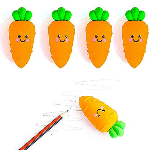 LiLiy Cartoon Carrot Detachable Pencil Eraser 4Pcs-Children's Cute Expression Orange Learning Stationery-1.5x2.7in