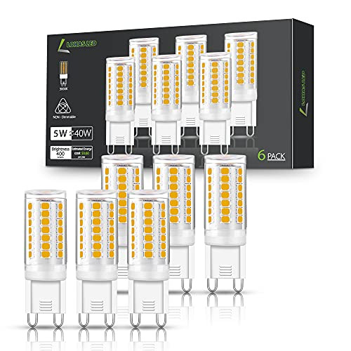 LOHAS G9 LED Bulb- G9 Light Bulbs 3000K Warm White- 5W 40W Equivalent G9 Base Bulbs- 400LM Non-Dimmable G9 LED Bulbs for Chandelier- Home Lighting- 6 Packs