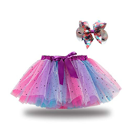 Baby Girl's Rainbow Tutu Skirt-Toddlers Girls 4-Layer Tulle Princess Ballet Dress with Headband 2-9 Years -Purple- 4-6 Year-