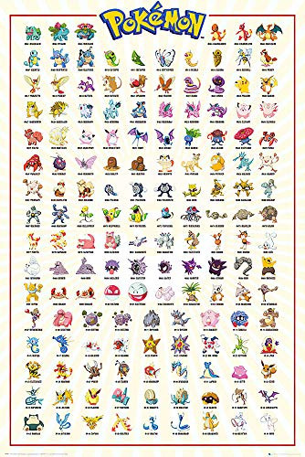 POSTER STOP ONLINE Pokemon - TV Show/Gaming Poster/Print -Kanto 151 - All 151 Pokemons- -Size 24inch x 36inch-