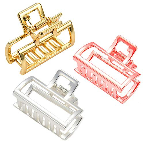 VinBee 3 PACK Small Metal Hair Claw Clips Hair Catch Barrette Jaw Clamp for Women Half Bun Hairpins for Thick Hair -Silver Plus Gold Plus Rose Gold-