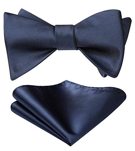 Men's Bowties Navy Blue Bow Ties for Men Self-Tie Bow Tie and Pocket Squares Solid Color Bowtie Formal Tuxedo Handkerchief Set