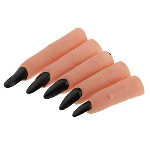 5pcs Fake Witch Nails Witch Zombie Ghost Monster Finger Claw for Halloween Party Props - Black