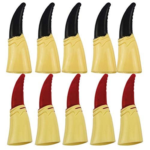 10pcs Fake Witch Nails Witch Zombie Ghost Monster Finger Claw for Halloween Party Props - Red and Black