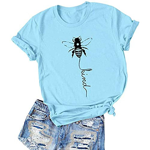 AODONG Shirts for Women Summer Tops and Blouses Long Sleeve Women's Loose Top Basic T-Shirt Casual Short Sleeve Tunic Tops Blouse Shirt Blue