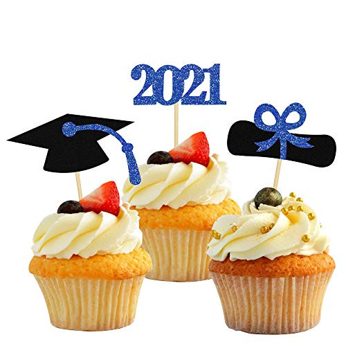 2021 Glitter Graduation Cupcake Topper- 48 PCS Blue Cake Decorations 2021 Diploma Grad Cap Cake Toppers Food Picks for Graduation Party Supplies 2021 Glitter Graduation Cupcake Topper- 48 PCS Blue Cake Decorations 2021 Diploma Grad Cap Cake Toppers Food Picks for Graduation Party Supplies