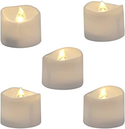 Realistic and Bright Flickering Bulb Battery Operated Flameless LED Tea Light for Seasonal and Festival Celebration- Pack of 12- Electric Fake Candle in Warm White and Wave Open