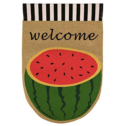Texupday Welcome Red Watermelon Burlap Summer Holiday Double Sided Garden Flag Outdoor Yard Flag 12" x 18"