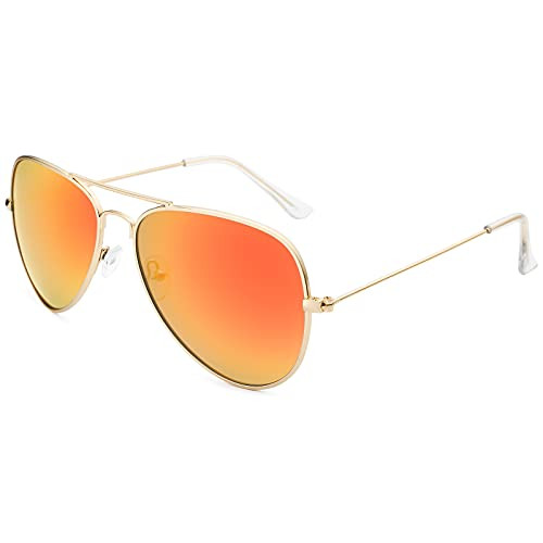 Livhò Sunglasses for Men Women Aviator Polarized Metal Mirror UV 400 Lens Protection -Golden Red-