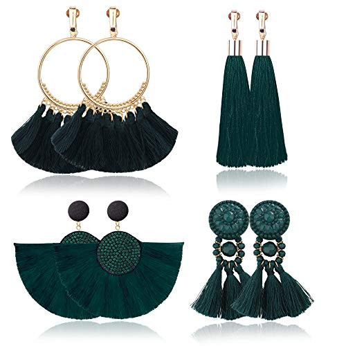 Udalyn 4 Pairs Tassel Earrings for Women Dangle Clip On Earrings Colorful Bohemian Tassel Earrings Statement Earrings Handmade Jewelry Gift Non Piercing Earrings for Sensitive Ears Udalyn 4 Pairs Tassel Earrings for Women Dangle Clip On Earrings Colorful Bohemian Tassel Earrings Statement Earrings Handmade Jewelry Gift Non Piercing Earrings for Sensitive Ears