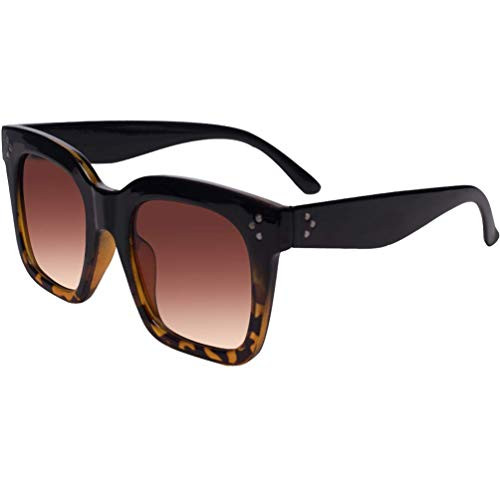 TAOTAOQI Vintage Women Oversized Sunglasses Designer Luxury Square Sun Glasses UV400 Protection Flat Lens -Black-Leopard Frame Gradient Brown Lens-