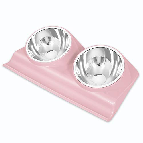 UPSKY Dog Cat Bowls Double Raised Pet Bowls- Elevated Cat Bowls- with Anti-Slip Resin Station- Stainless Steel Pet Feeder Bowls for All Small to Large Cats-Pink- UPSKY Dog Cat Bowls Double Raised Pet Bowls- Elevated Cat Bowls- with Anti-Slip Resin Station- Stainless Steel Pet Feeder Bowls for All Small to Large Cats-Pink-