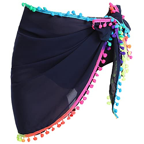 Leamekor Sarong Coverups for Women Beach Bathing Suit Wrap Skirt Sheer Swimsuit Cover Up -Navy Blue-